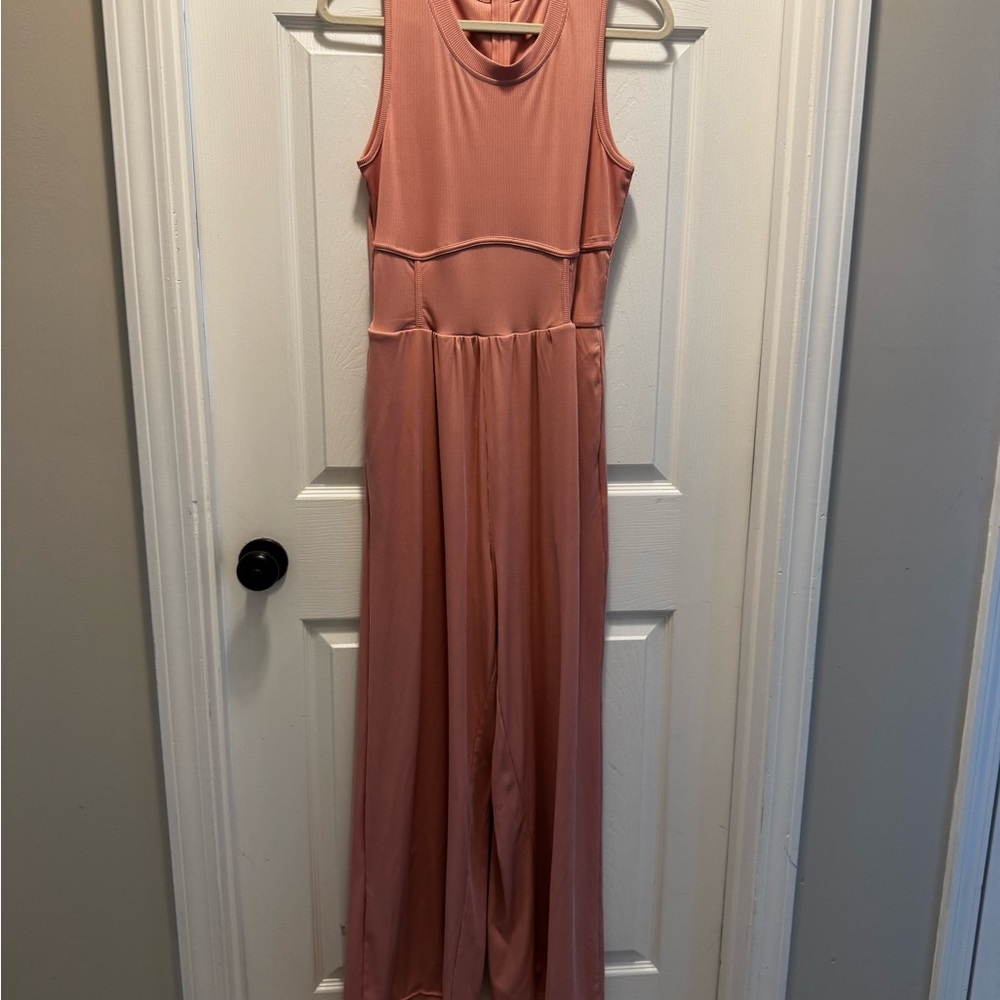 Cider Ribbed Sleeveless Wide Leg Jumpsuit w/ Pockets – Dusty Rose